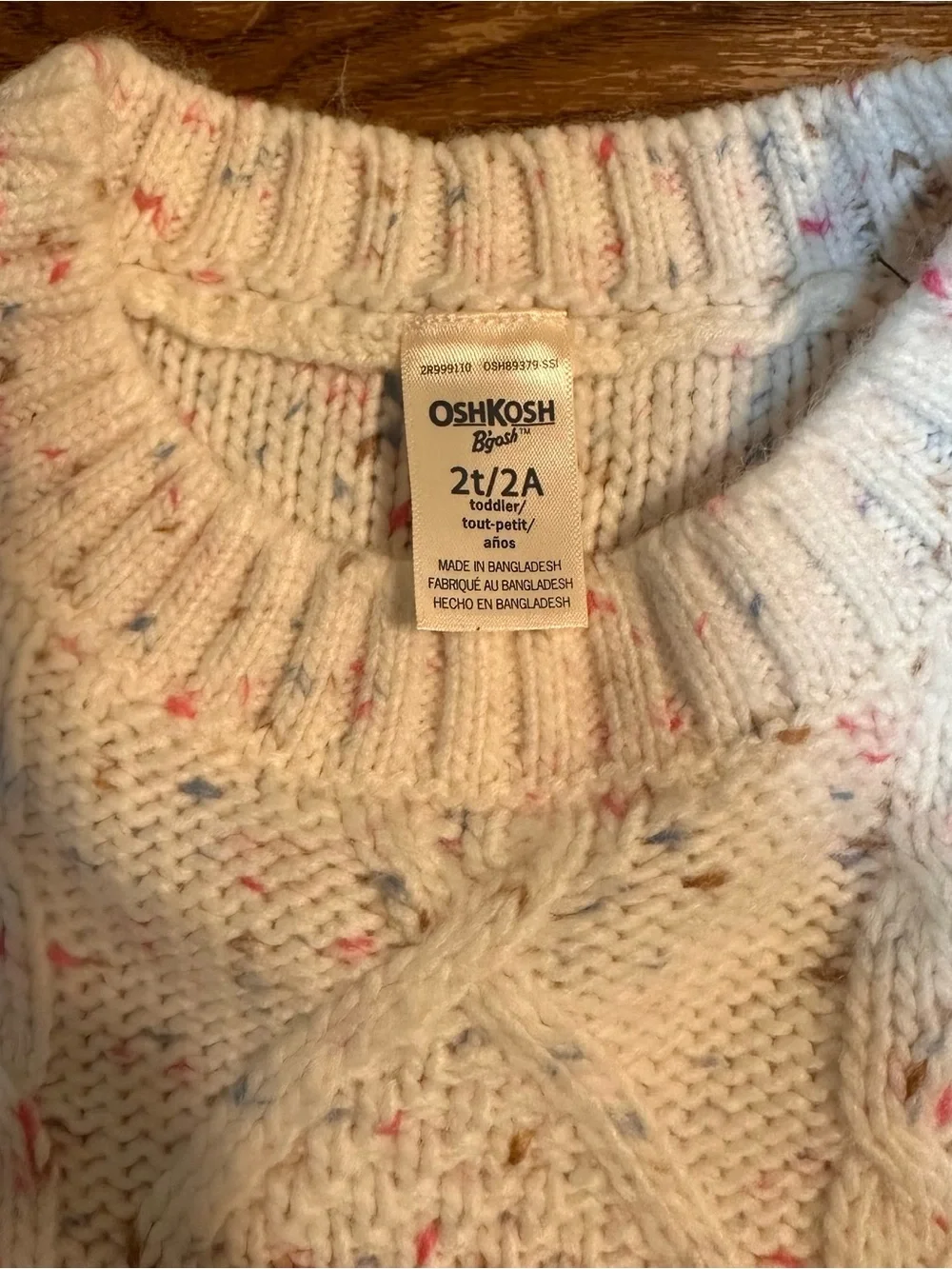 OshKosh B’gosh Girls 2T Cable Knit Speckled Sweater Cream Multicolor